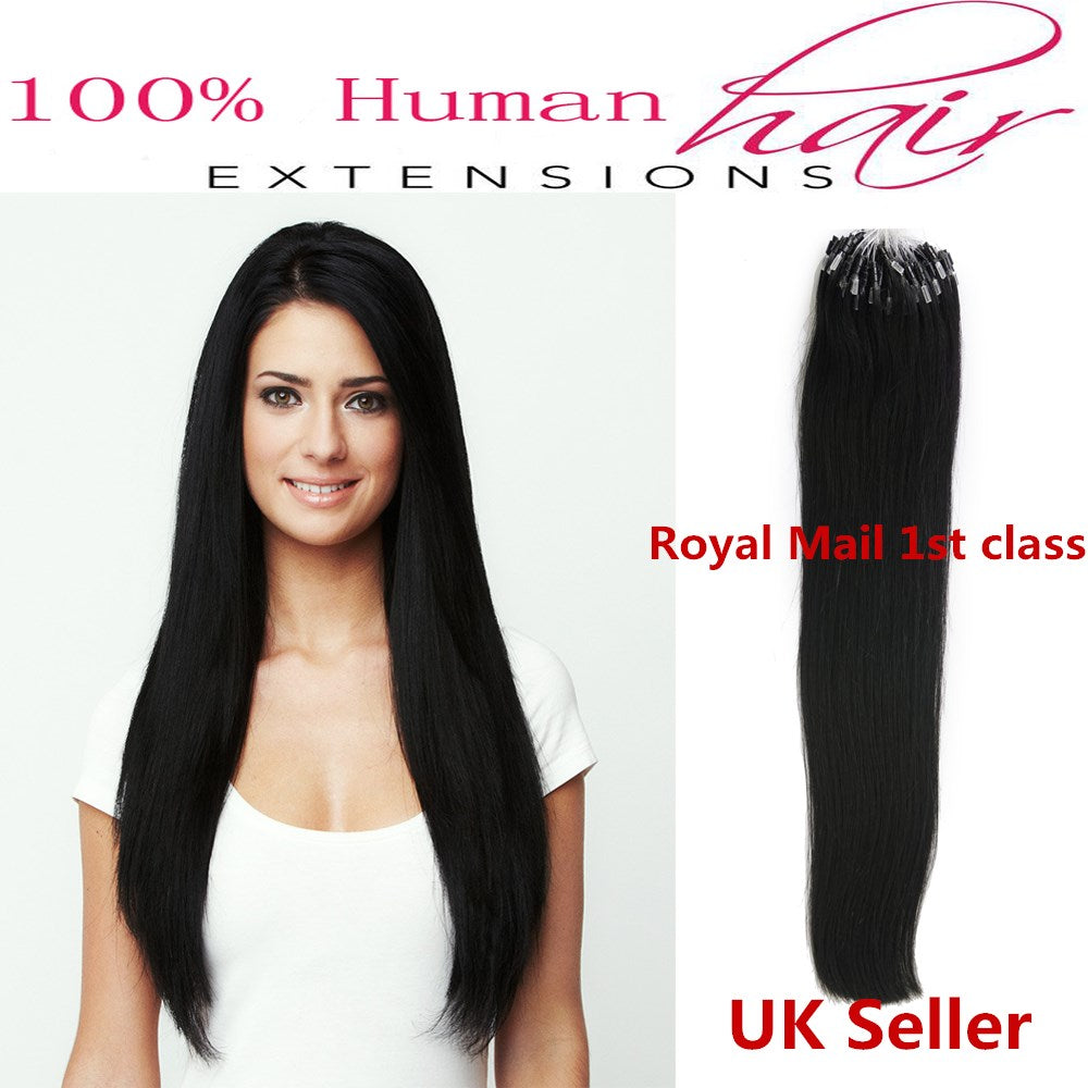 18"1g 7A* Double Drawn Indian Remy Loop Micro Ring Human Hair Extensions UK 1st Class