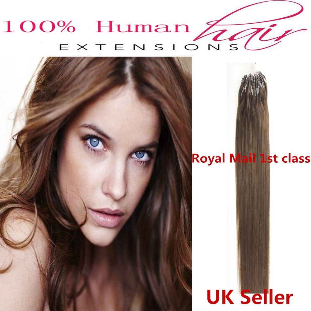 18"1g 7A* Double Drawn Indian Remy Loop Micro Ring Human Hair Extensions UK 1st Class