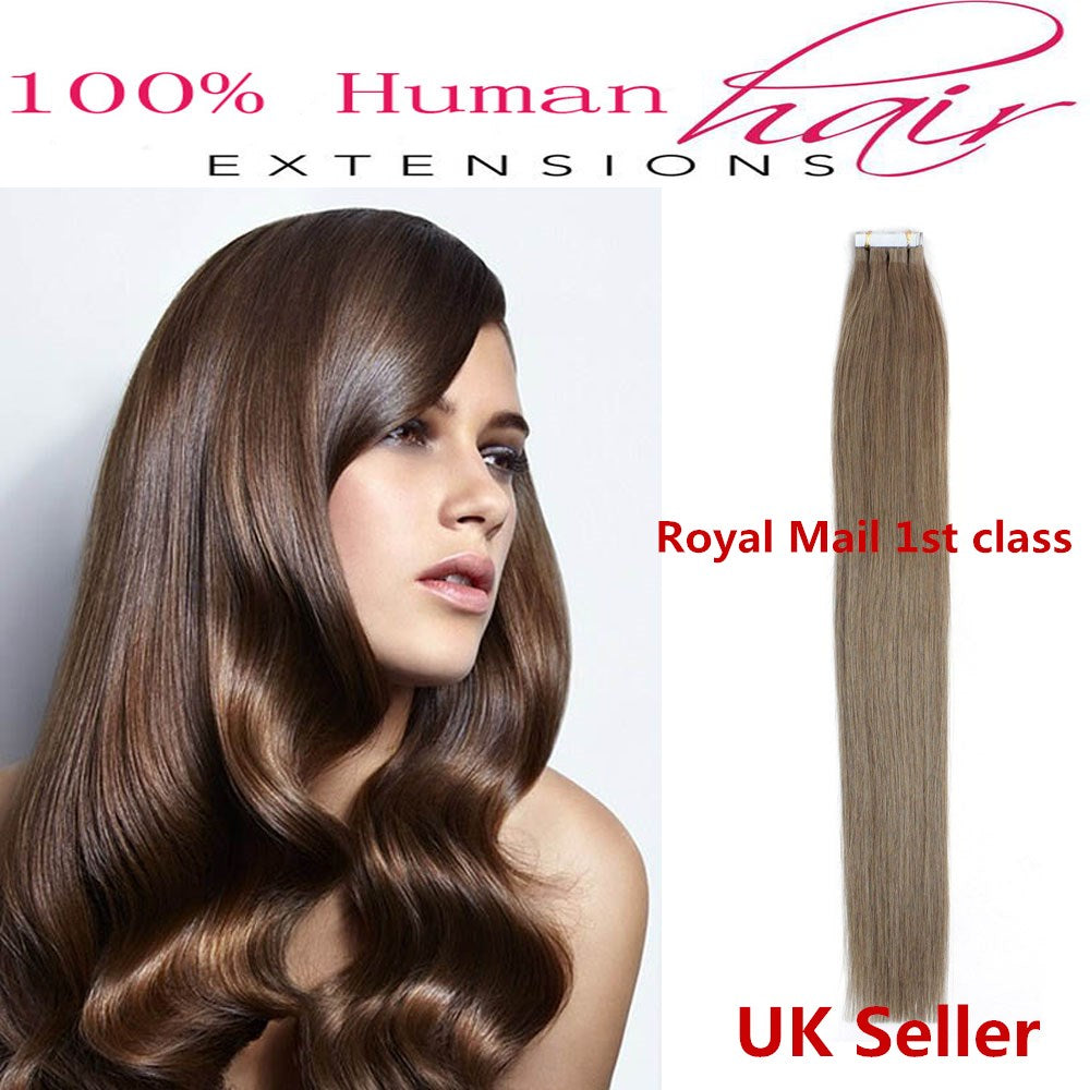8A* Best Quality 18inch Invisible Tape-In Russian Remy Human Hair Extensions 1st Class UK Seller