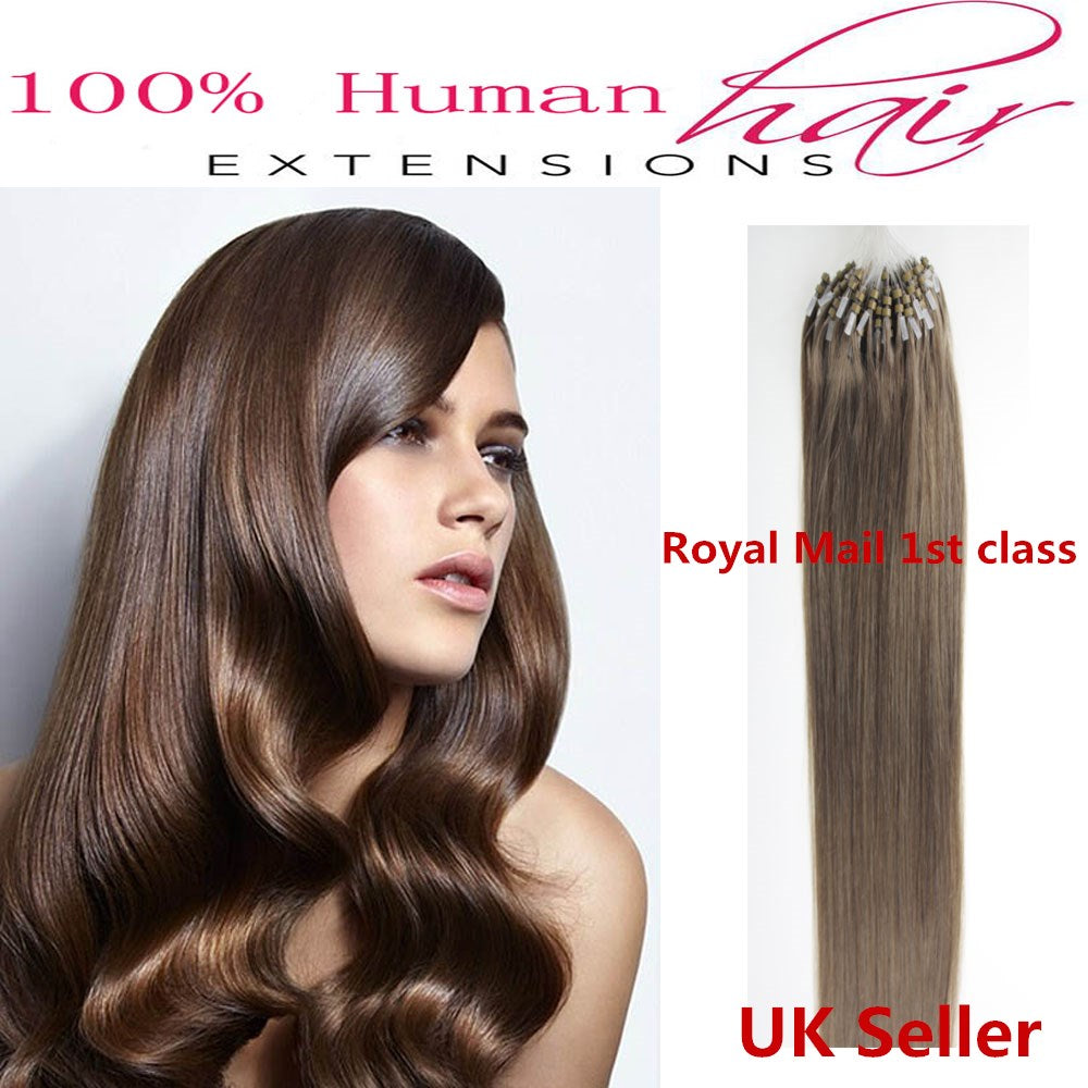 18"1g 7A* Double Drawn Indian Remy Loop Micro Ring Human Hair Extensions UK 1st Class