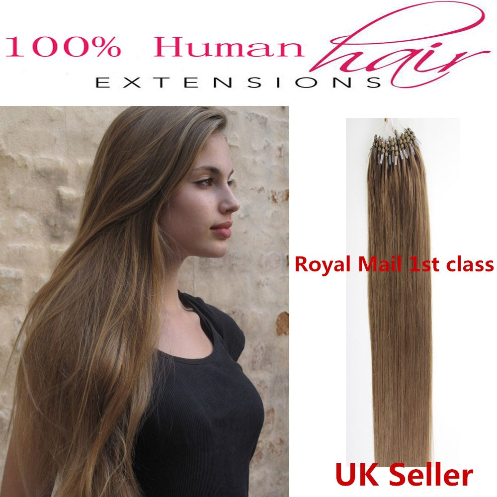 18"1g 7A* Double Drawn Indian Remy Loop Micro Ring Human Hair Extensions UK 1st Class