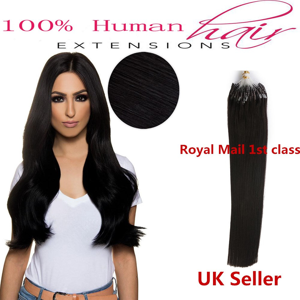 18"1g 7A* Double Drawn Indian Remy Loop Micro Ring Human Hair Extensions UK 1st Class