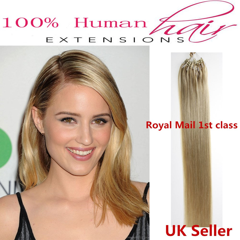 18"1g 7A* Double Drawn Indian Remy Loop Micro Ring Human Hair Extensions UK 1st Class
