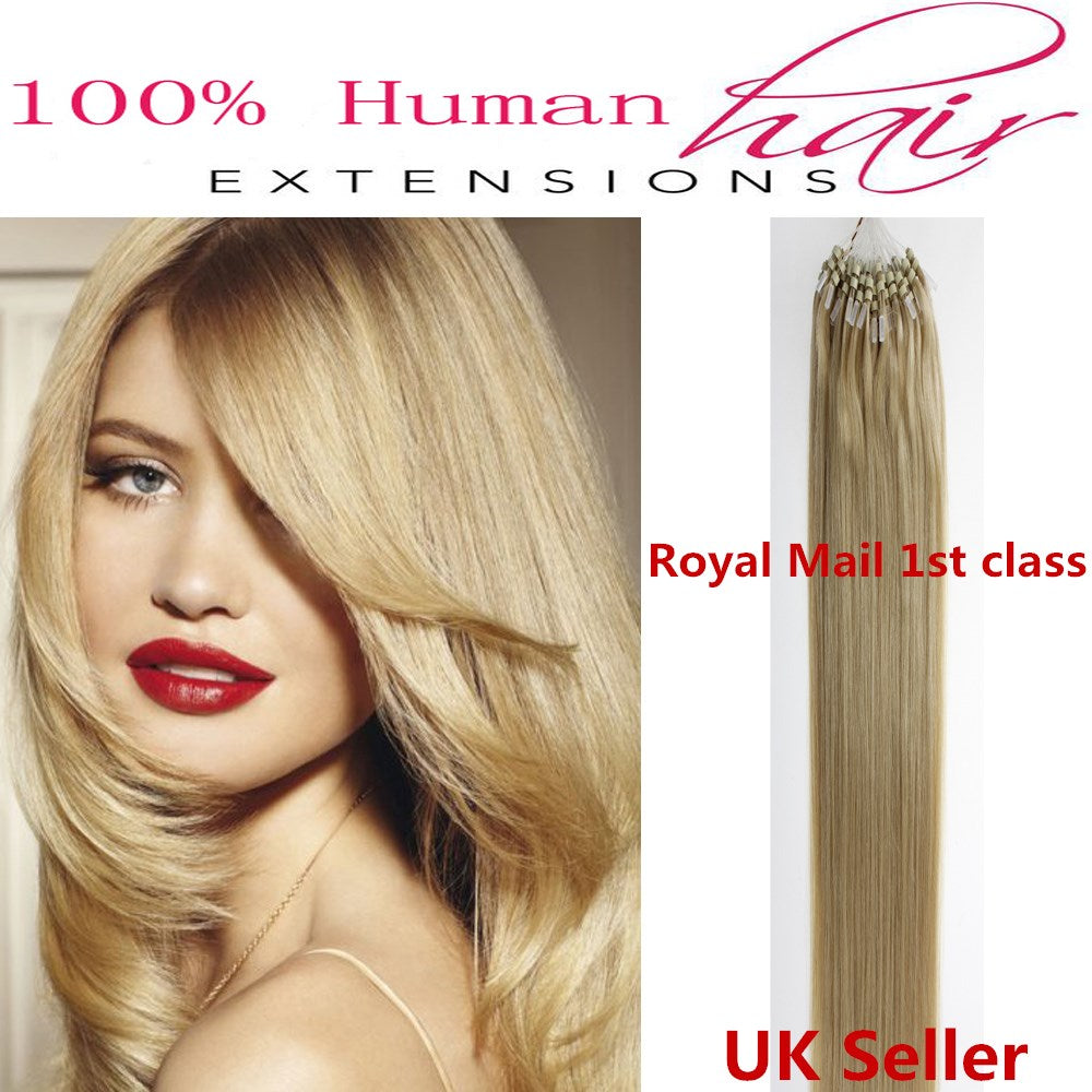 18"1g 7A* Double Drawn Indian Remy Loop Micro Ring Human Hair Extensions UK 1st Class