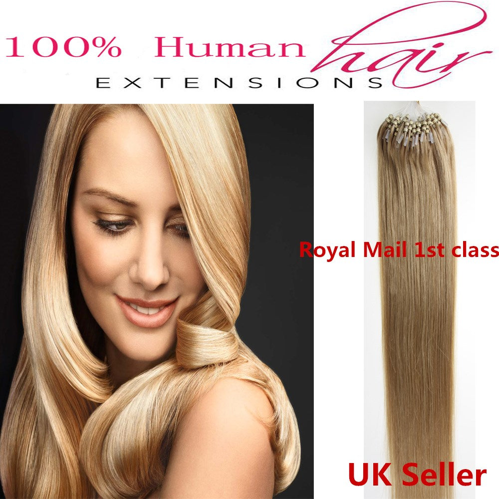18"1g 7A* Double Drawn Indian Remy Loop Micro Ring Human Hair Extensions UK 1st Class