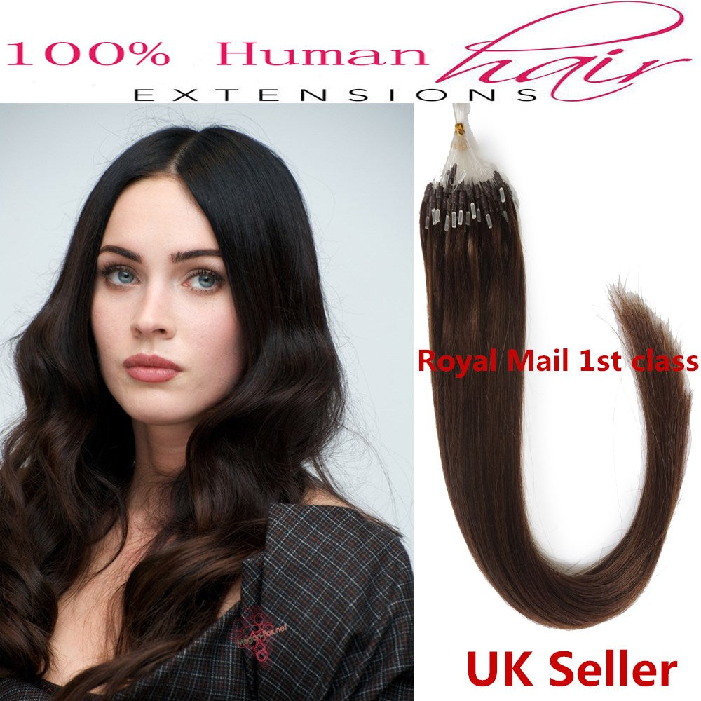 18"1g 7A* Double Drawn Indian Remy Loop Micro Ring Human Hair Extensions UK 1st Class