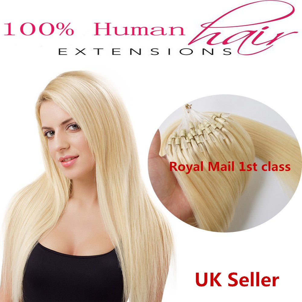 18"1g 7A* Double Drawn Indian Remy Loop Micro Ring Human Hair Extensions UK 1st Class