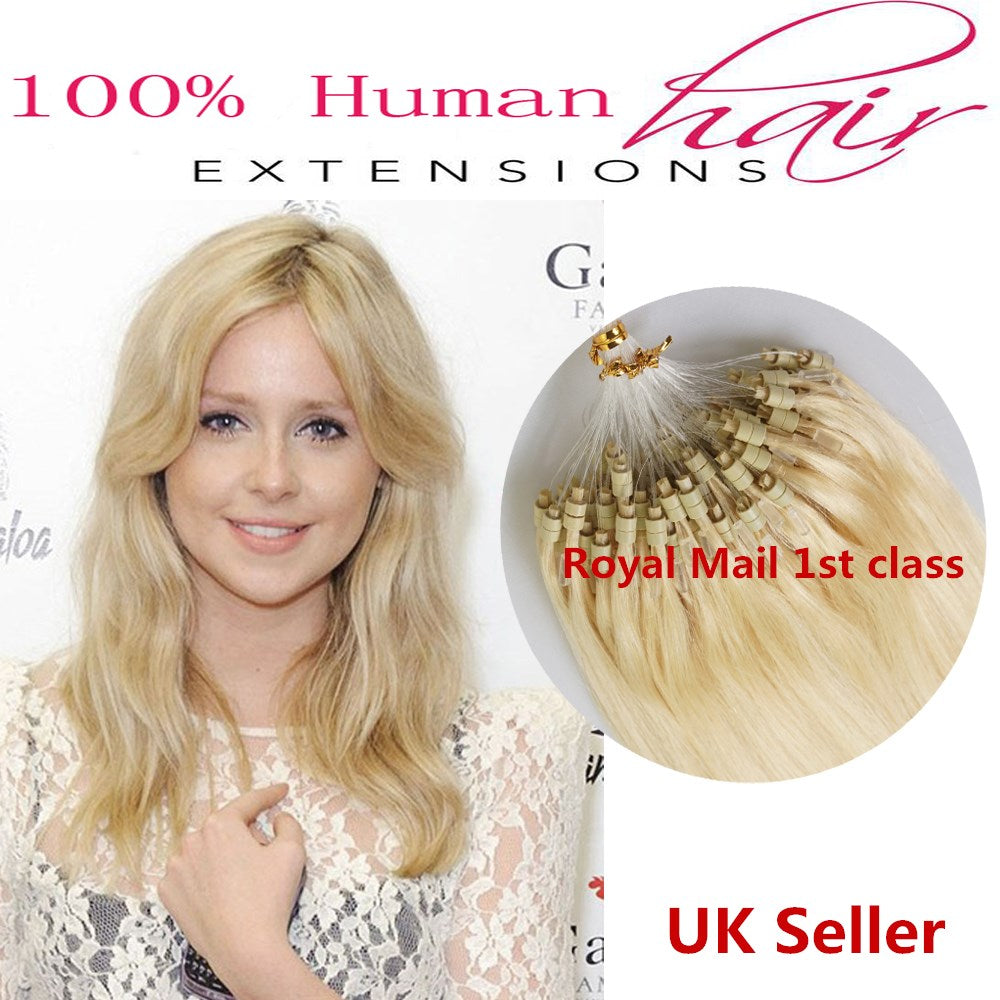 18"1g 7A* Double Drawn Indian Remy Loop Micro Ring Human Hair Extensions UK 1st Class