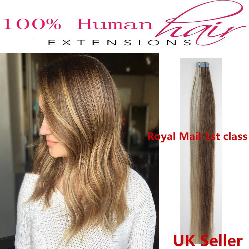 8A* Best Quality 18inch Invisible Tape-In Russian Remy Human Hair Extensions 1st Class UK Seller