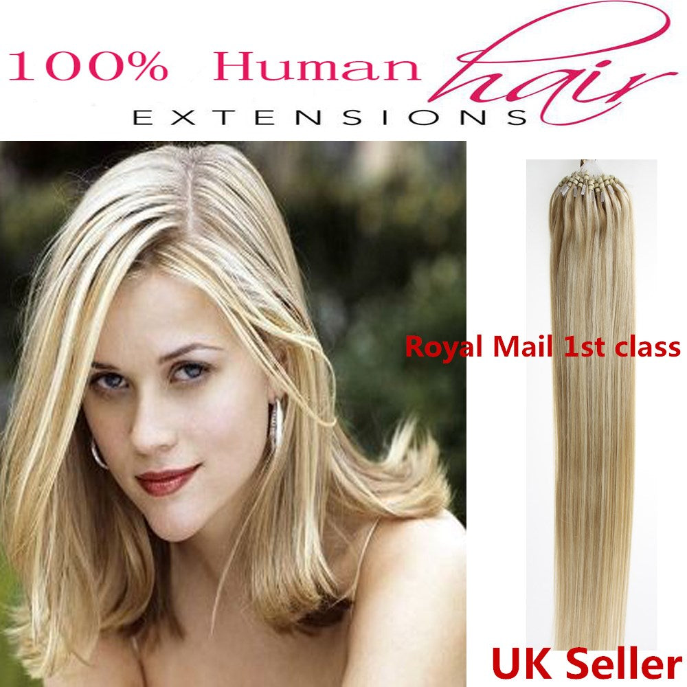 18"1g 7A* Double Drawn Indian Remy Loop Micro Ring Human Hair Extensions UK 1st Class
