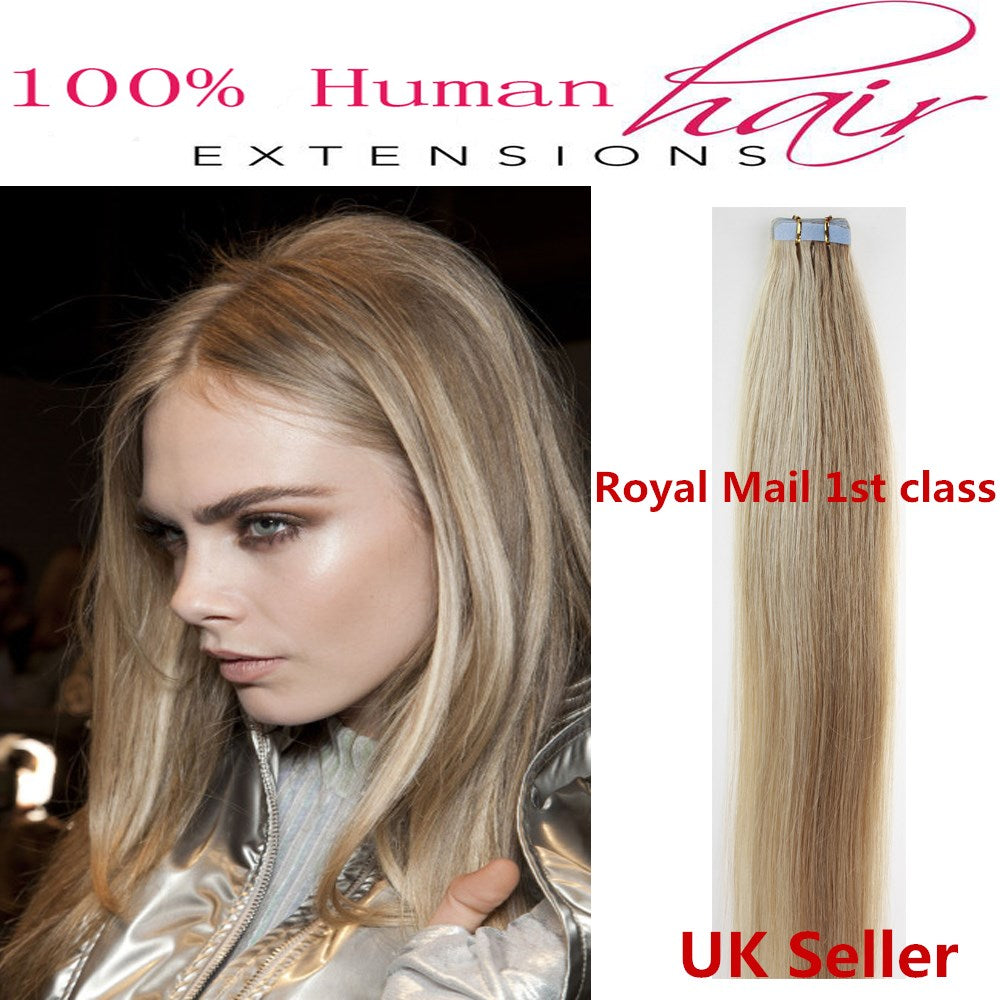 8A* Best Quality 18inch Invisible Tape-In Russian Remy Human Hair Extensions 1st Class UK Seller