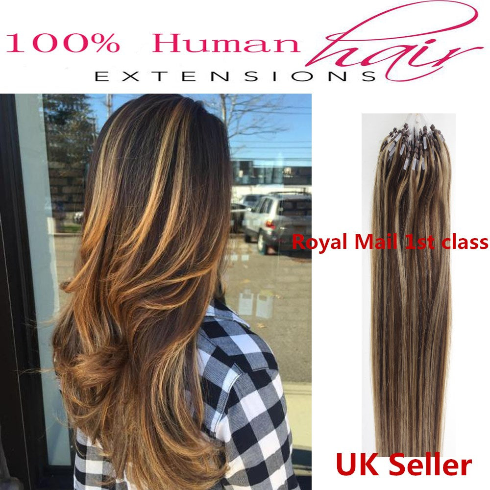 18"1g 7A* Double Drawn Indian Remy Loop Micro Ring Human Hair Extensions UK 1st Class