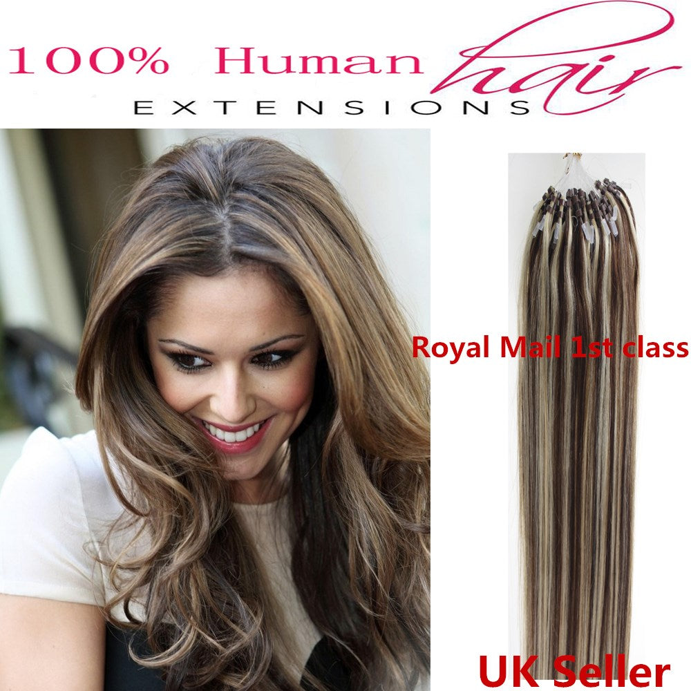 18"1g 7A* Double Drawn Indian Remy Loop Micro Ring Human Hair Extensions UK 1st Class