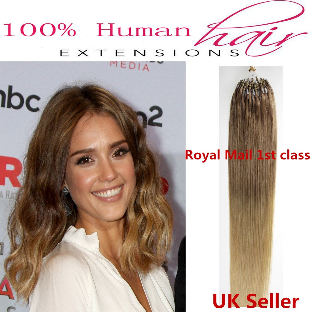 18"1g 7A* Double Drawn Indian Remy Loop Micro Ring Human Hair Extensions UK 1st Class