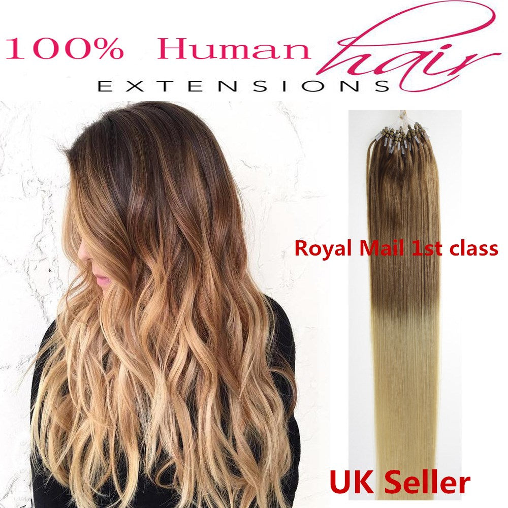 18"1g 7A* Double Drawn Indian Remy Loop Micro Ring Human Hair Extensions UK 1st Class