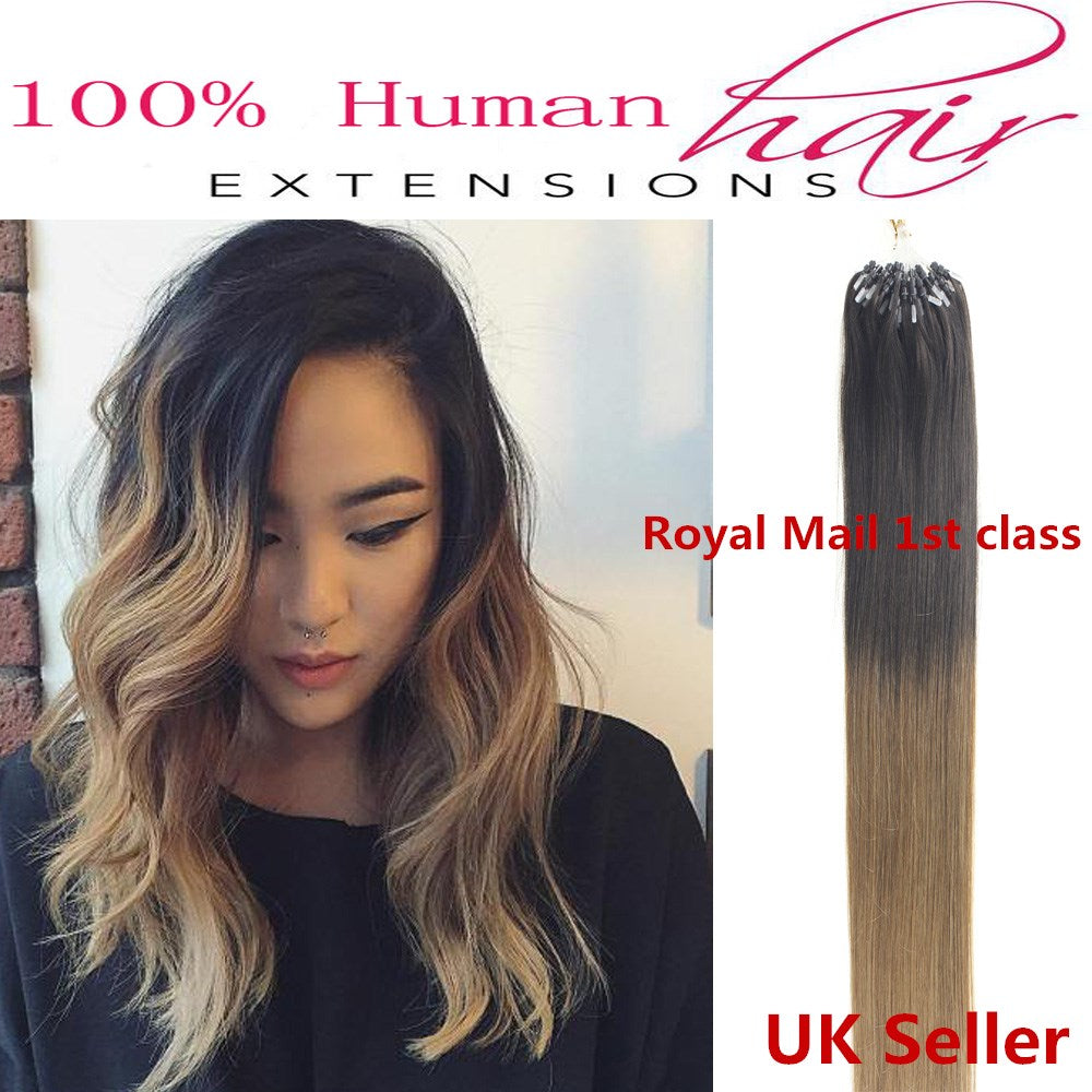 18"1g 7A* Double Drawn Indian Remy Loop Micro Ring Human Hair Extensions UK 1st Class