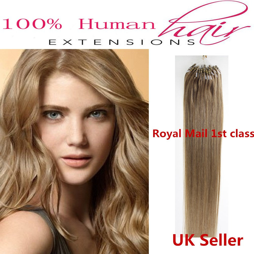 18"1g 7A* Double Drawn Indian Remy Loop Micro Ring Human Hair Extensions UK 1st Class