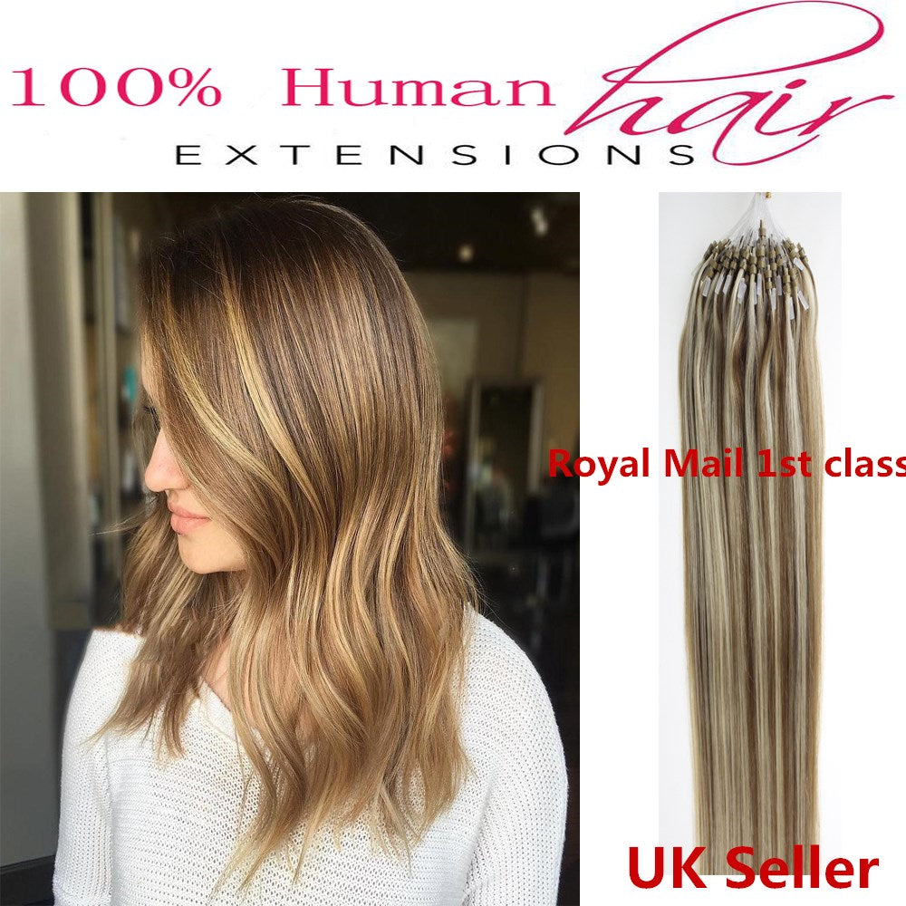 18"1g 7A* Double Drawn Indian Remy Loop Micro Ring Human Hair Extensions UK 1st Class