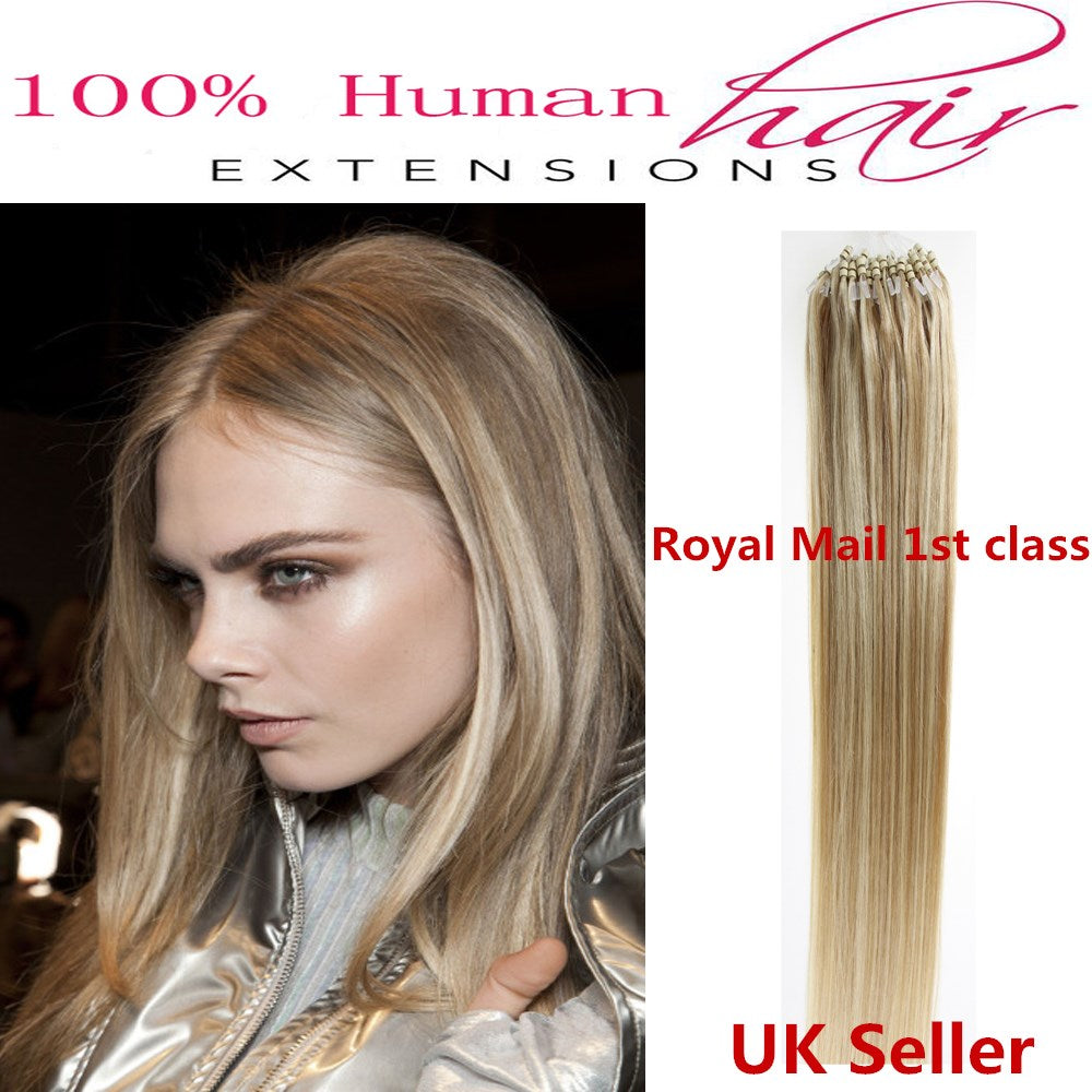 18"1g 7A* Double Drawn Indian Remy Loop Micro Ring Human Hair Extensions UK 1st Class