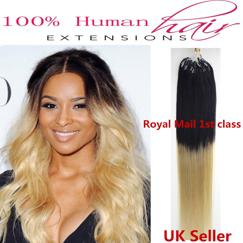 18"1g 7A* Double Drawn Indian Remy Loop Micro Ring Human Hair Extensions UK 1st Class